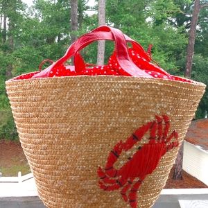 Straw/leather bag with cover